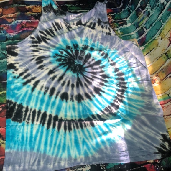 U.S. Vintage Blue and Black Spiral Tank Top - Picture 1 of 7